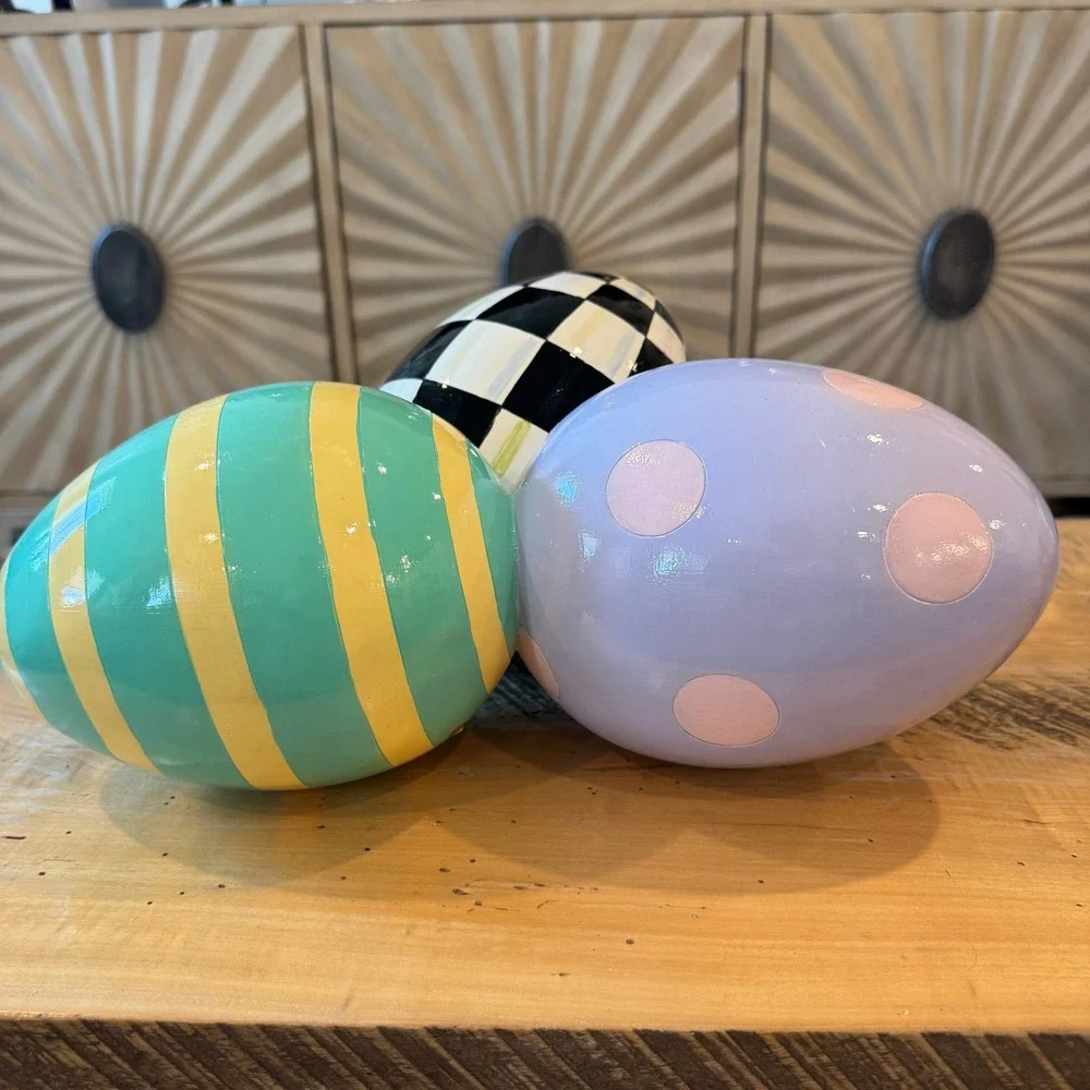 MacKenzie-Childs Easter Egg Cluster Courtly Check Stripe Polka Dot Decor 15in